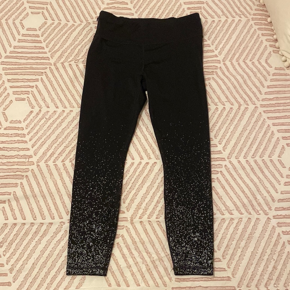 Athleta Black Crop Length Splatter Paint Leggings